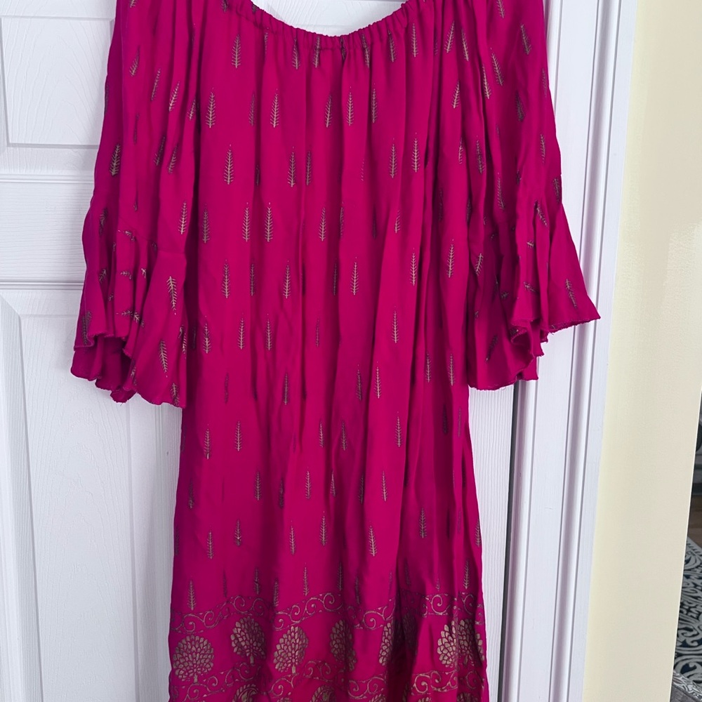 Ladies Sz Large "Lapogee" Pink Patterned Top INDIA STYLE Boho Made in India GUC